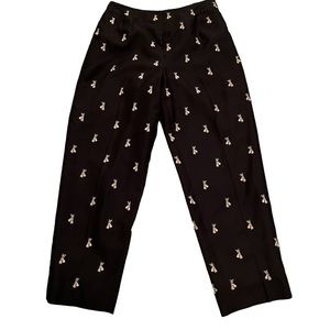 Talbots Silk Embroidered Pants Crop High Rise Black with Gold Tassels 6 Petite